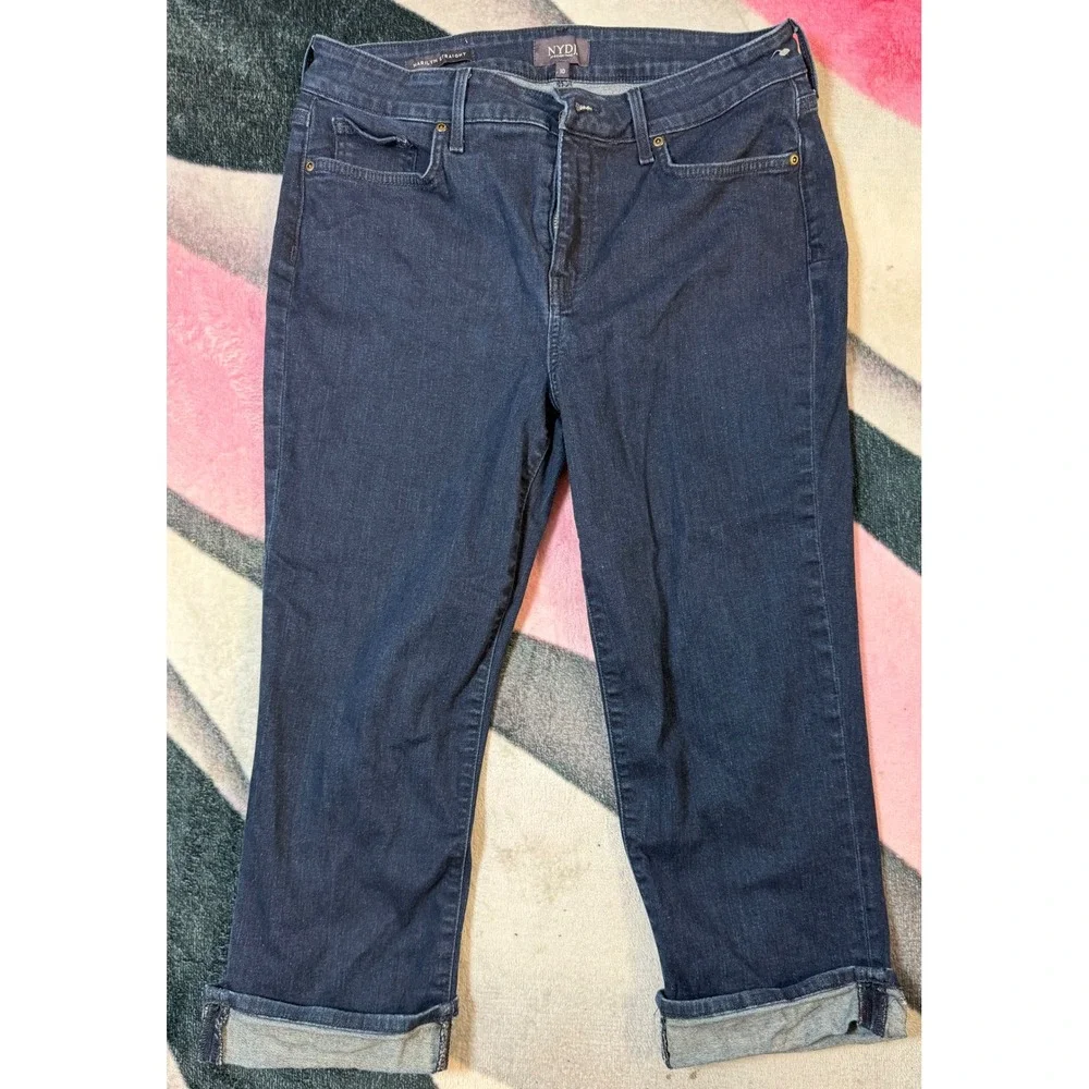 NYDJ Marilyn Straight Leg Dark Wash Denim Jeans Lift Tuck Technology Womens 10
